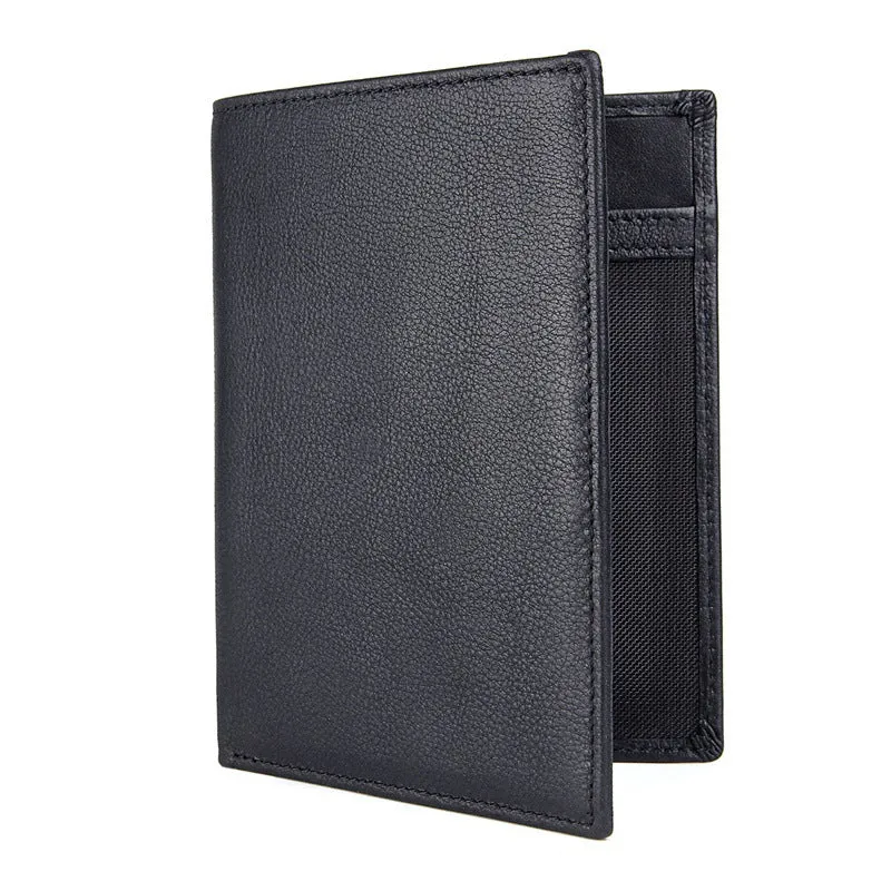 Black Leather Travel Passport Holder Case Men Long Wallets