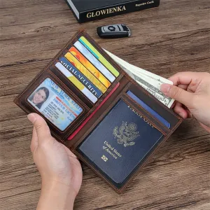 Black Leather Travel Passport Holder Case Men Long Wallets
