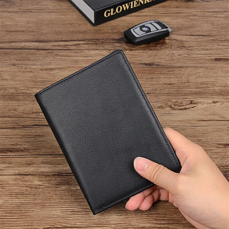 Black Leather Travel Passport Holder Case Men Long Wallets