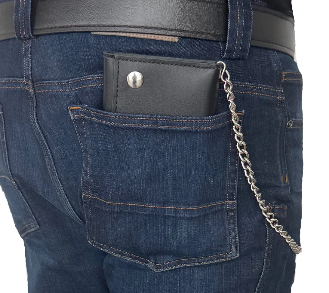 Black Premium Leather Biker Chain Wallet With ID Window (Large 7.38" x 4.25")