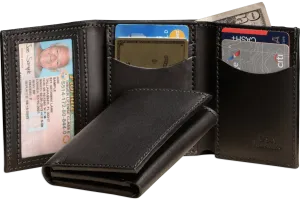 Black Premium Leather Trifold Wallet With ID Window