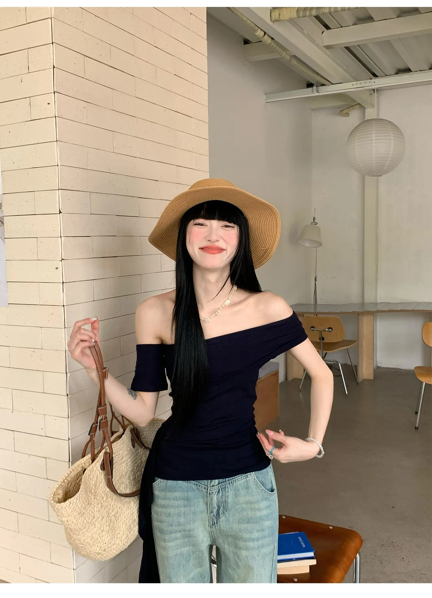 Black Ribbon Off-Shoulder Top