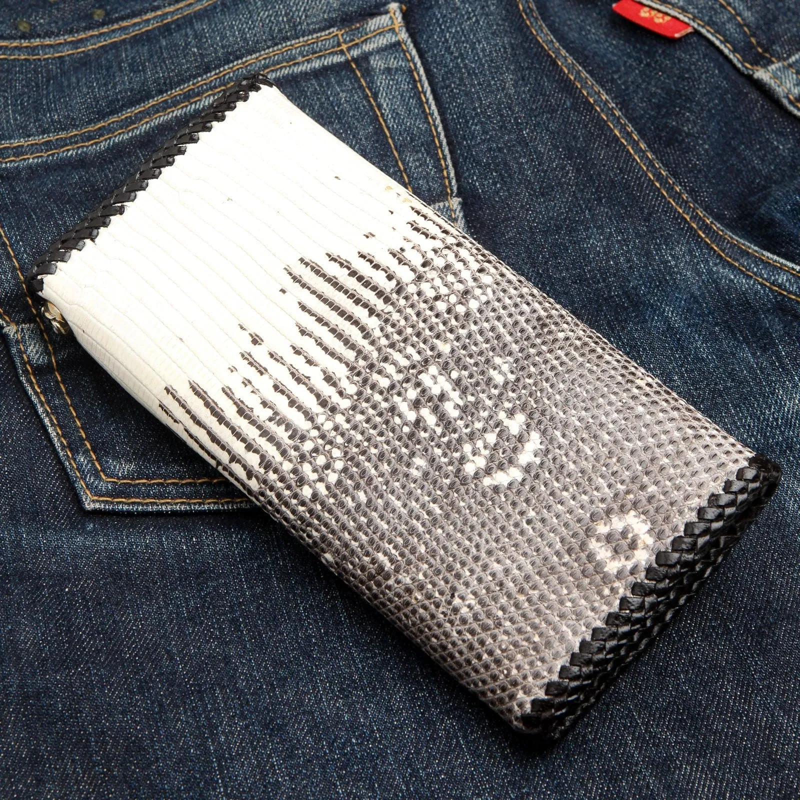 Black Stingray Cross Lizard Skin Leather Long Biker Wallet