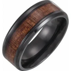 Black Titanium Beveled-Edge Band with Wood Inlay 51958 - 8 mm