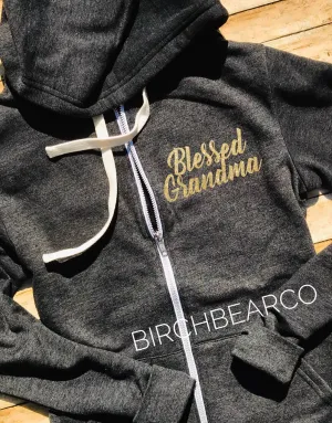 Blessed Grandma Zipper Hoodie GOLD GLITTER