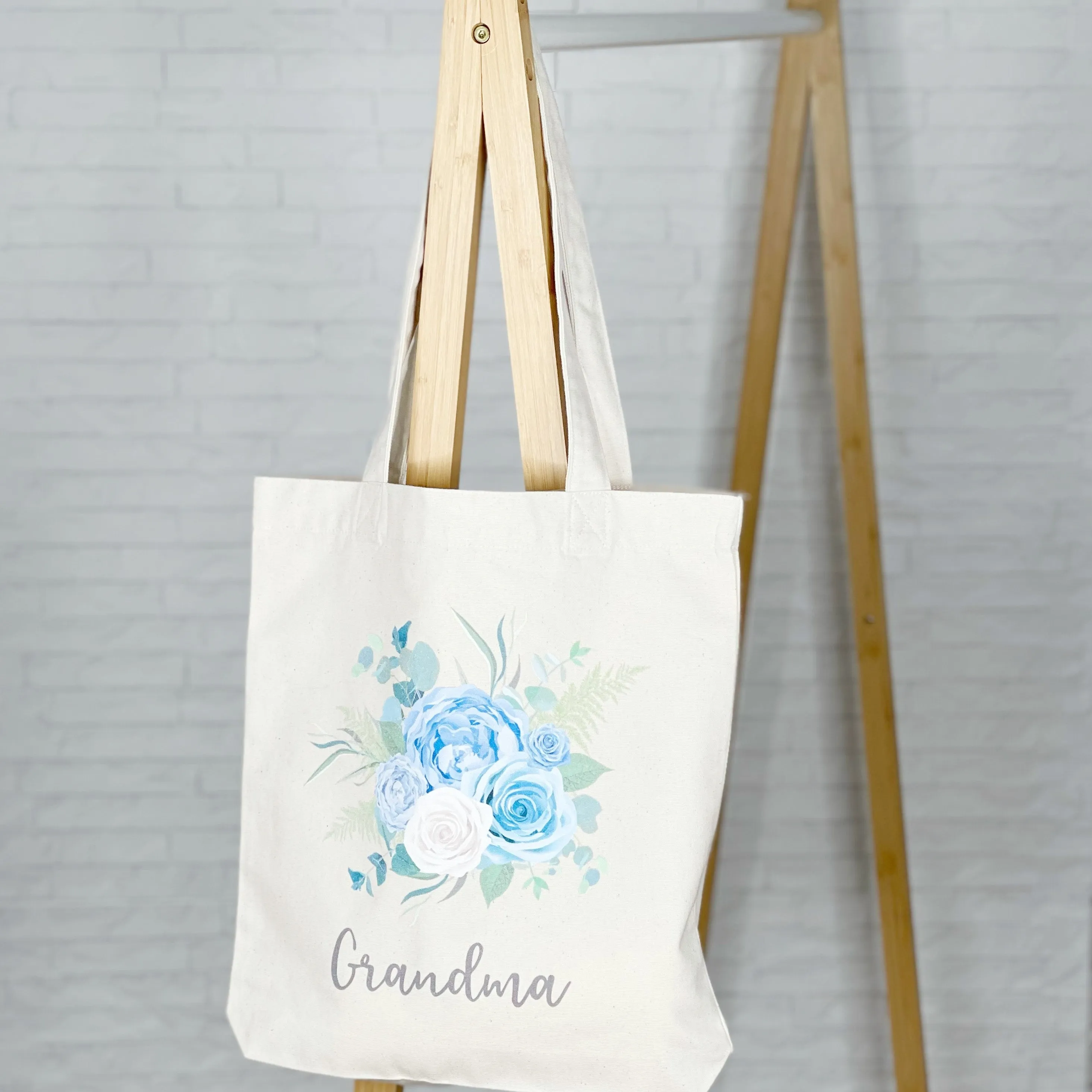 Blue Floral Personalised Tote Bag