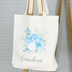 Blue Floral Personalised Tote Bag