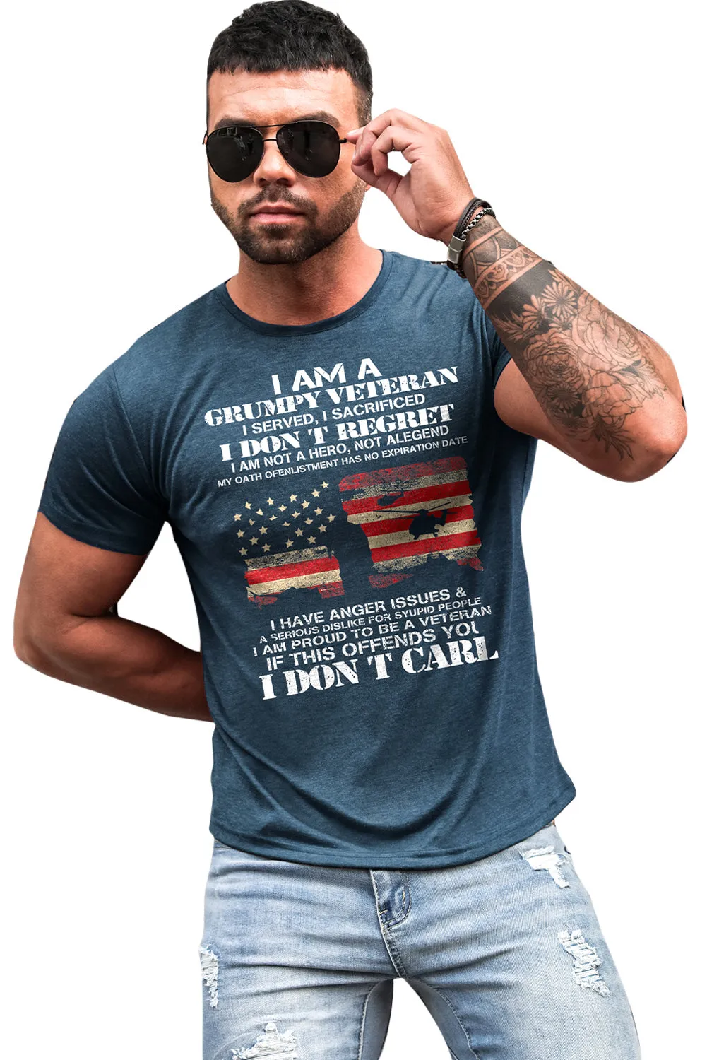 Blue I Am A Grumpy Veteran Patriot Graphic T-Shirt