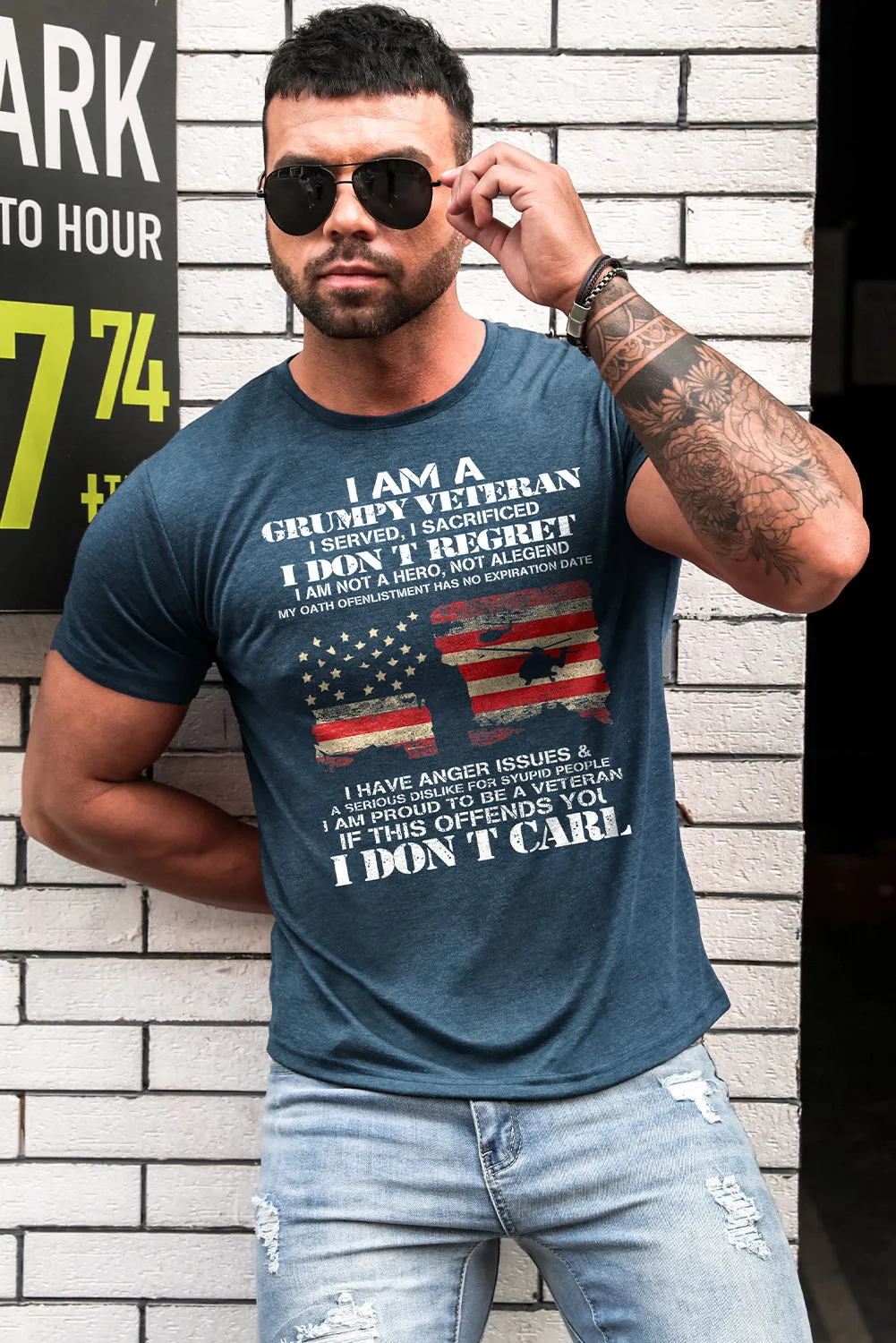 Blue I Am A Grumpy Veteran Patriot Graphic T-Shirt