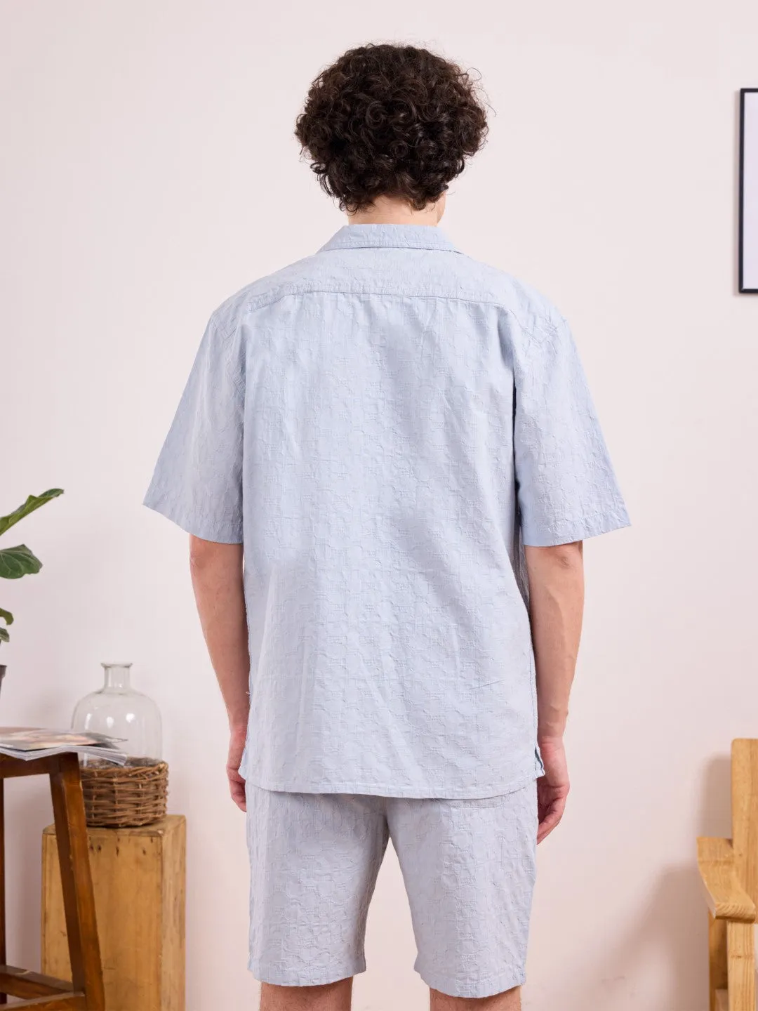 Blue Plain Cotton Resort Shirt