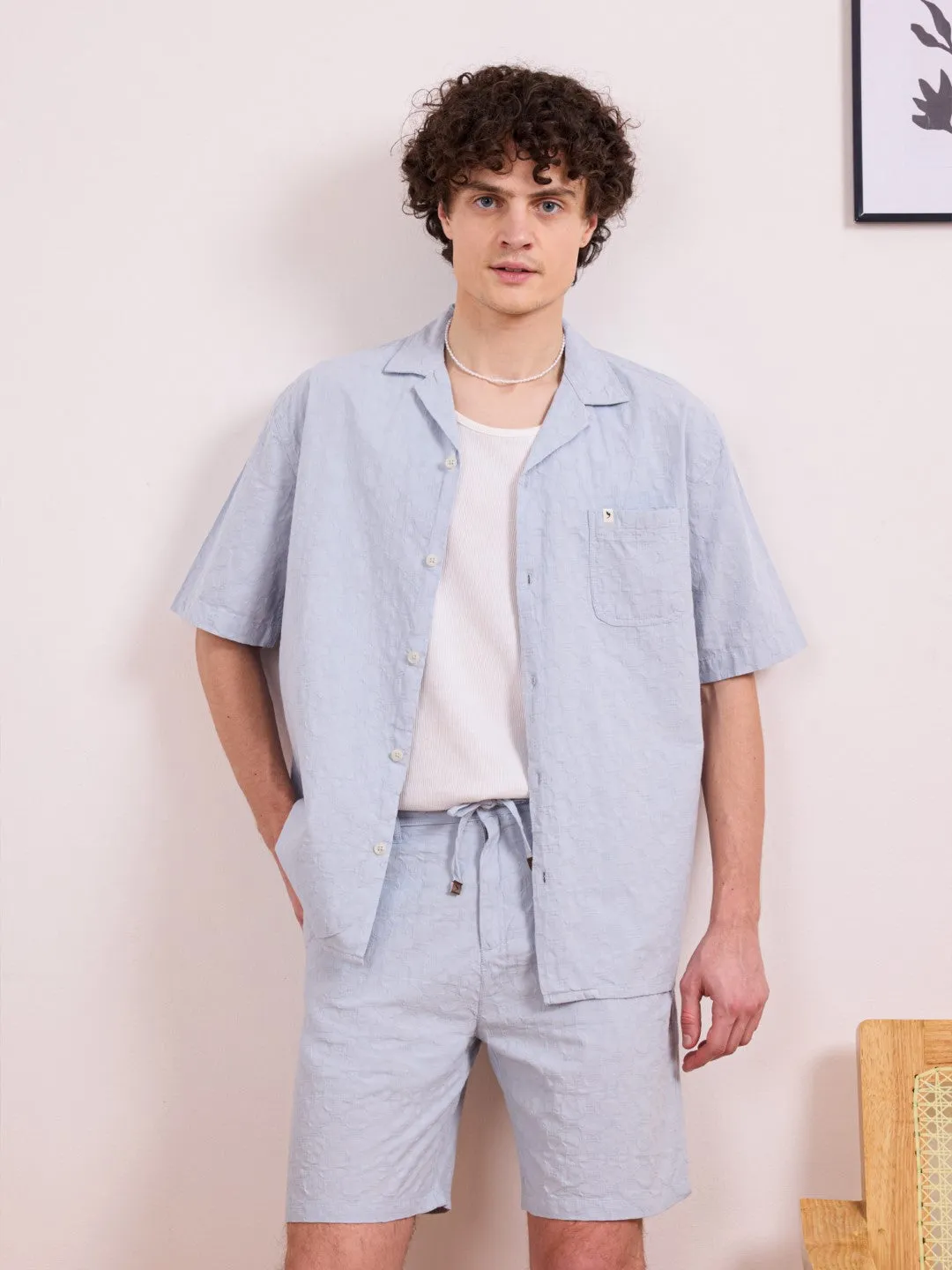 Blue Plain Cotton Resort Shirt