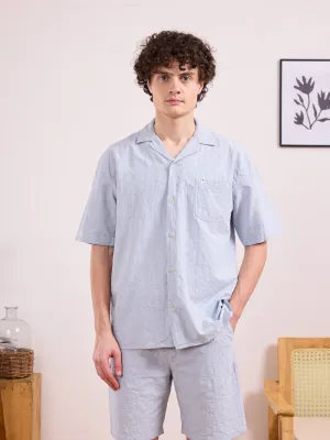 Blue Plain Cotton Resort Shirt