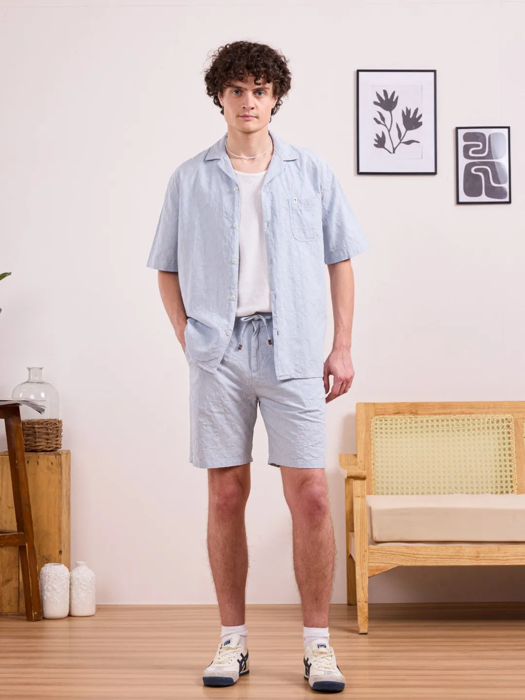 Blue Plain Cotton Resort Shirt