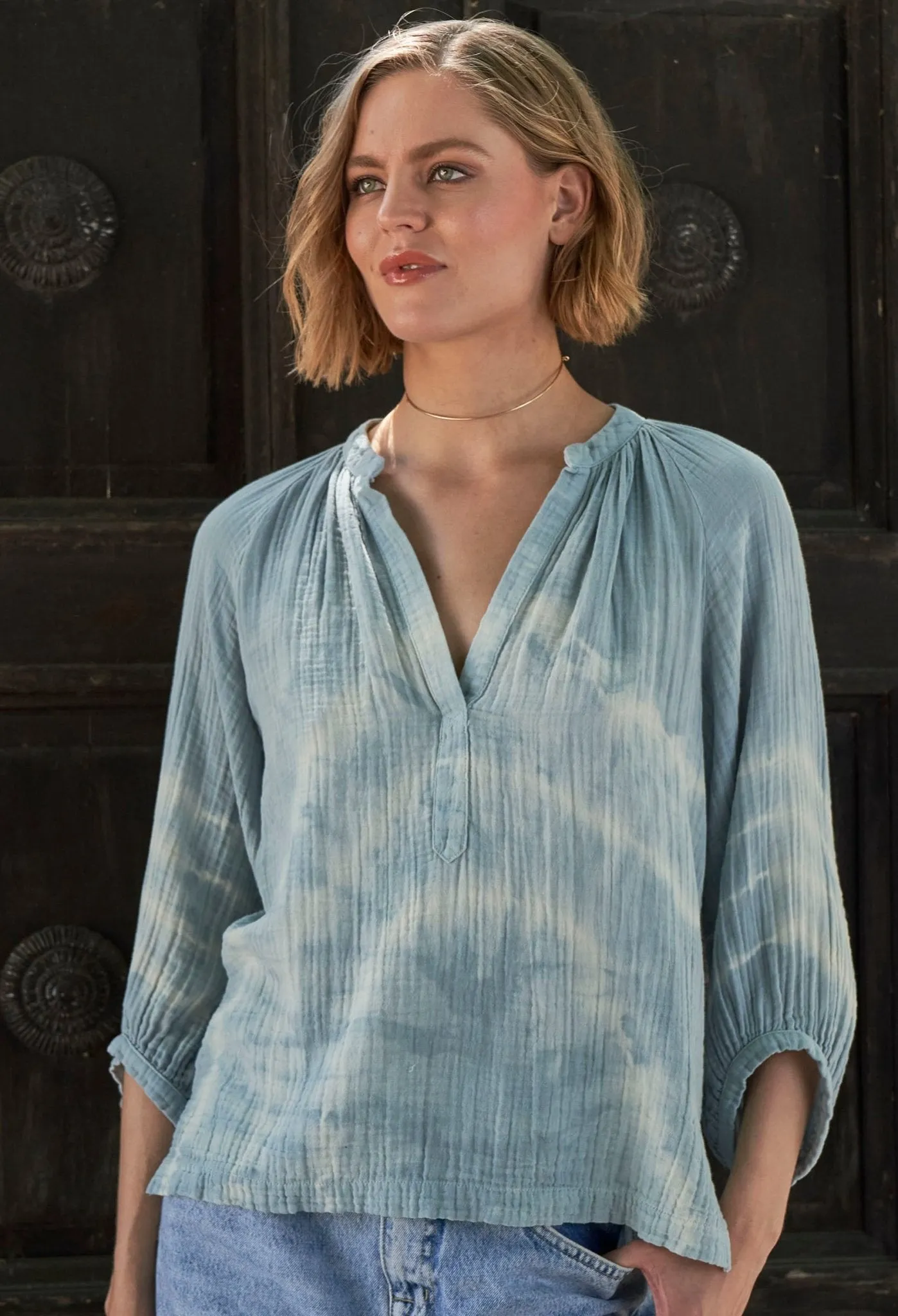 Blue River Print Gauze Top