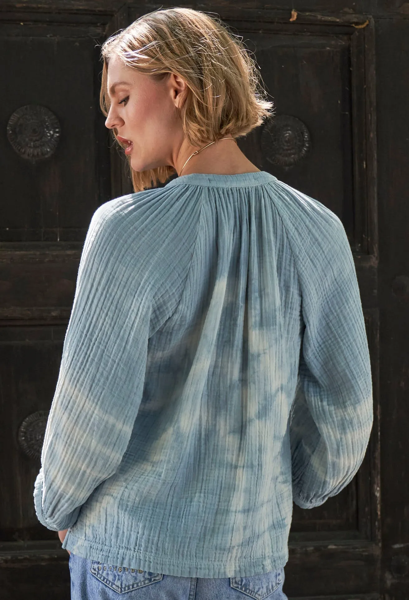 Blue River Print Gauze Top