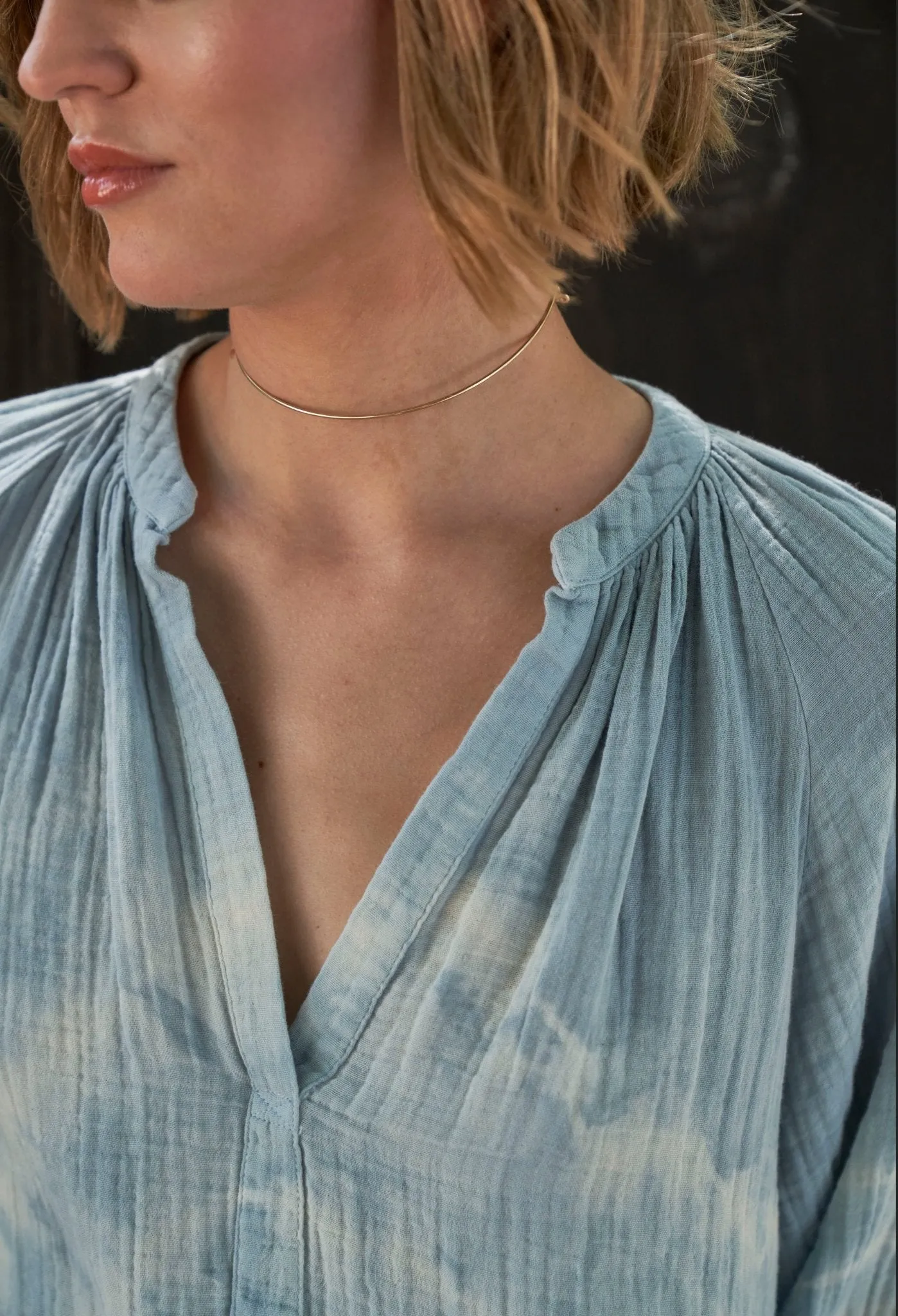 Blue River Print Gauze Top