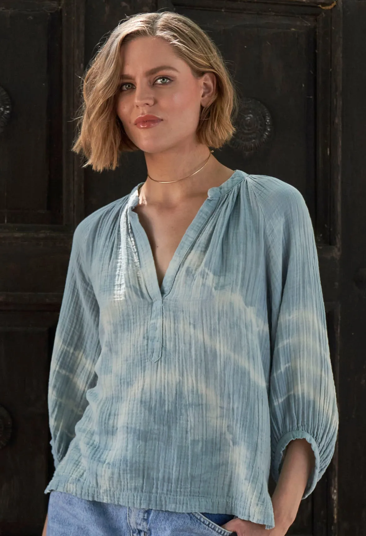 Blue River Print Gauze Top