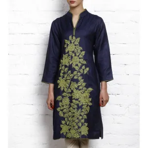 Blue Tussar Silk Cotton Kurta
