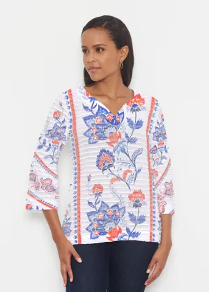 Bohemian Chintz (7847) ~ Banded 3/4 Bell-Sleeve V-Neck Tunic