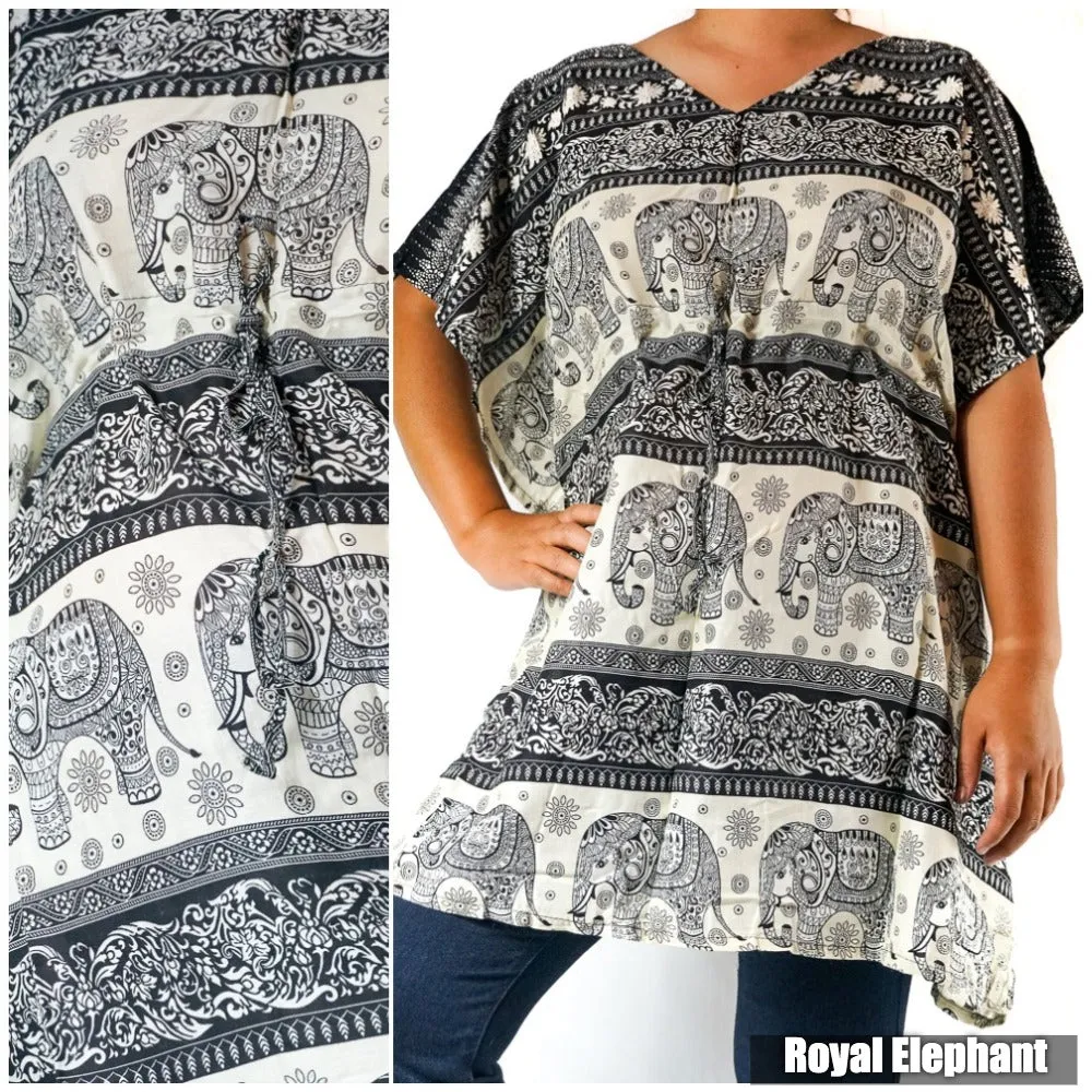 Bohemian Elephant Drawstring Tunic Top- 4 Styles