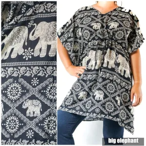 Bohemian Elephant Drawstring Tunic Top- 4 Styles