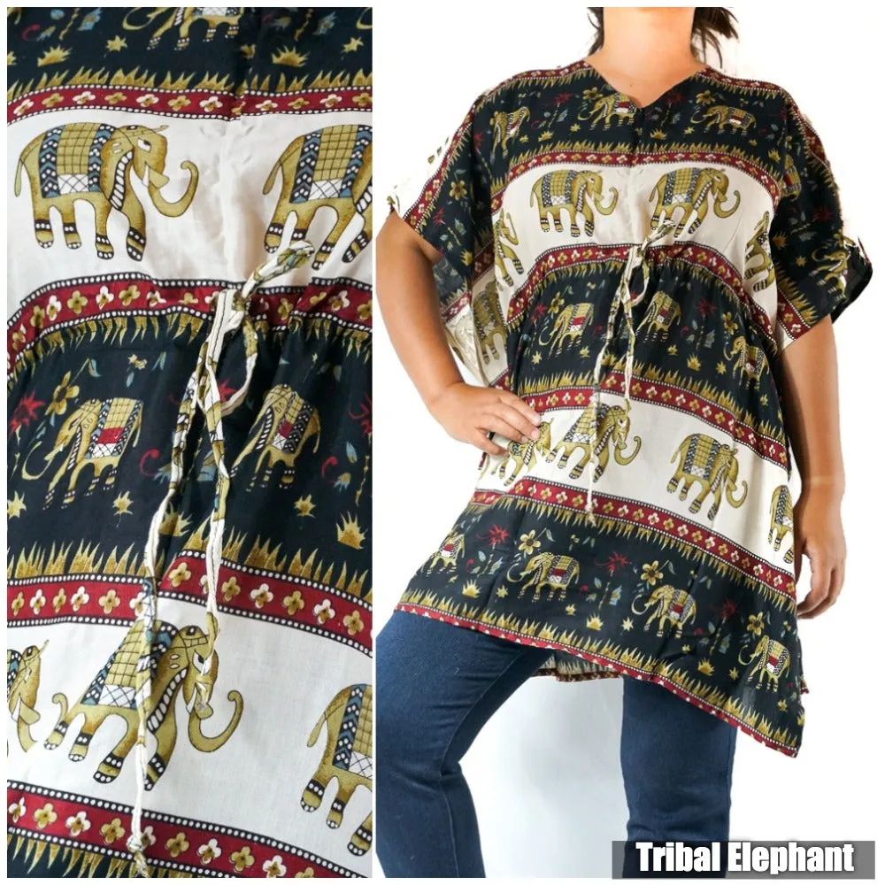 Bohemian Elephant Drawstring Tunic Top- 4 Styles