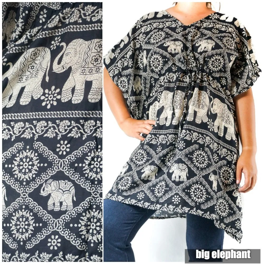 Bohemian Elephant Drawstring Tunic Top- 4 Styles