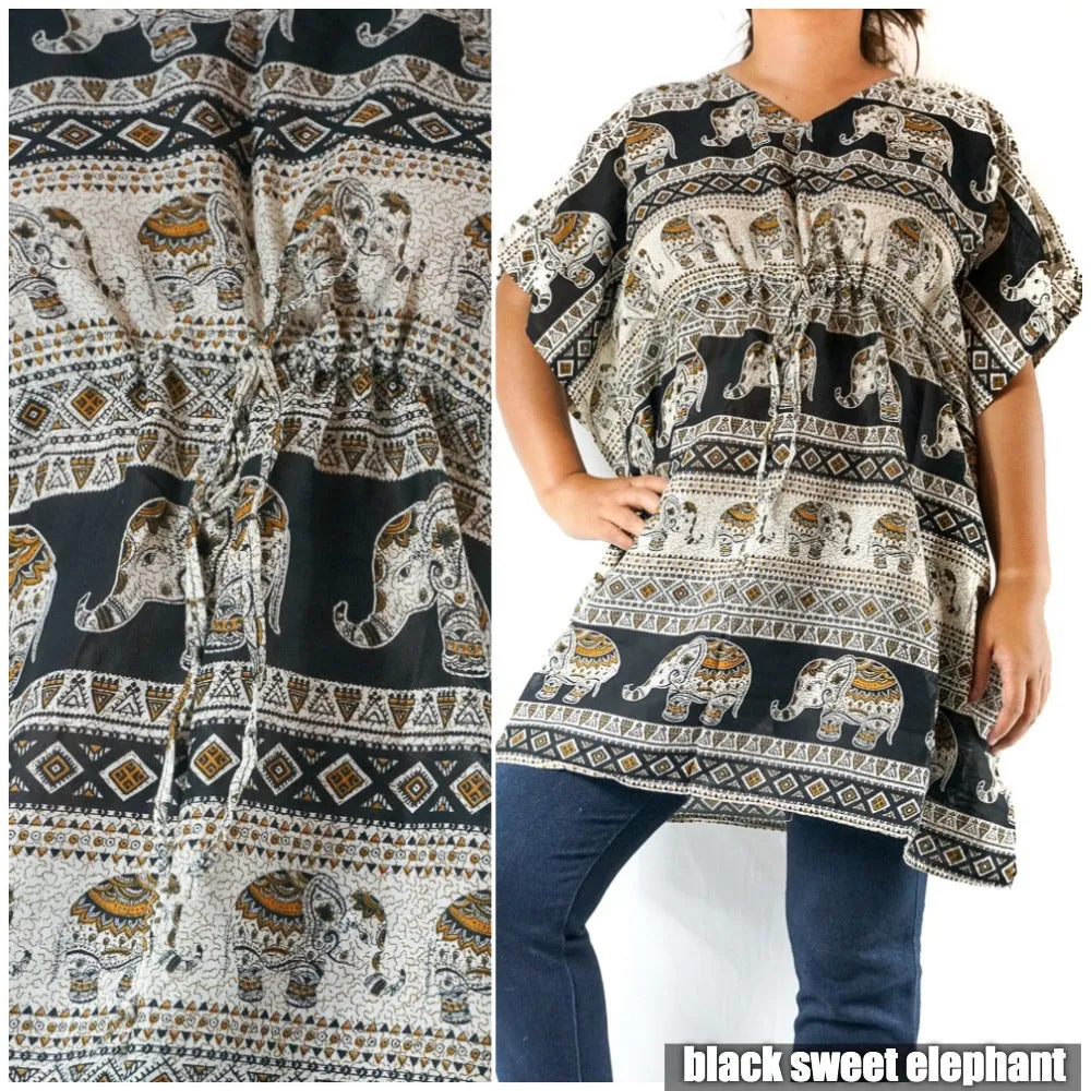 Bohemian Elephant Drawstring Tunic Top- 4 Styles