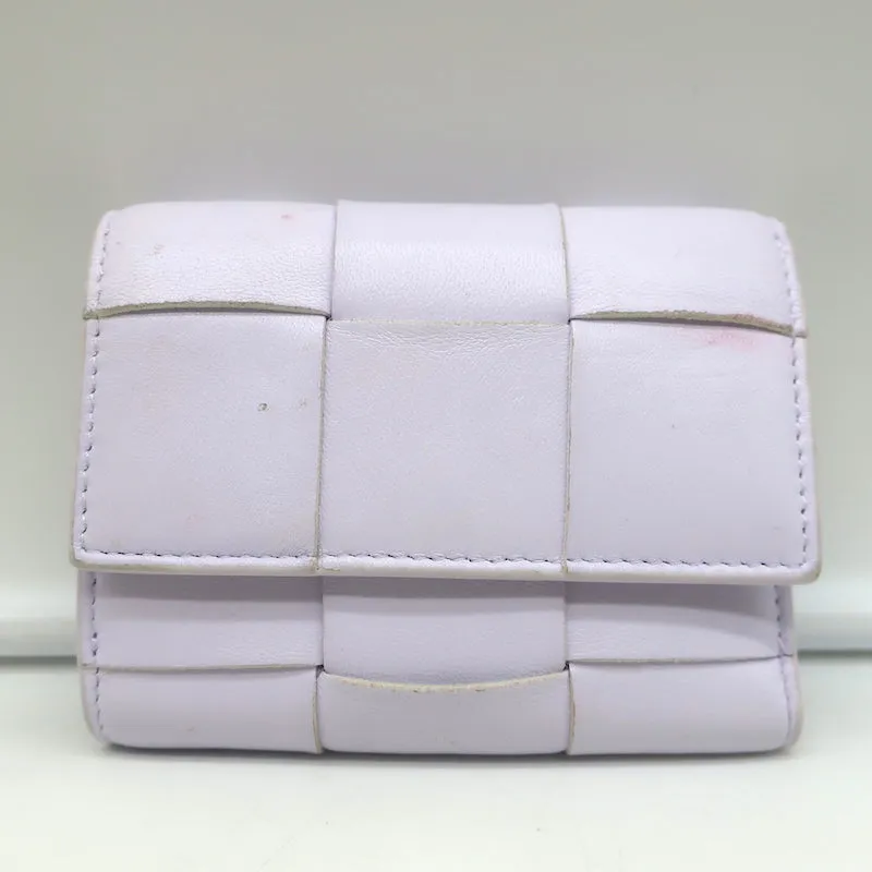 Bottega Veneta Cassette Tri-Fold Wallet Light Purple Leather