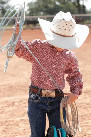BOYS RED PRINT CINCH LONG SLEEVE SHIRT