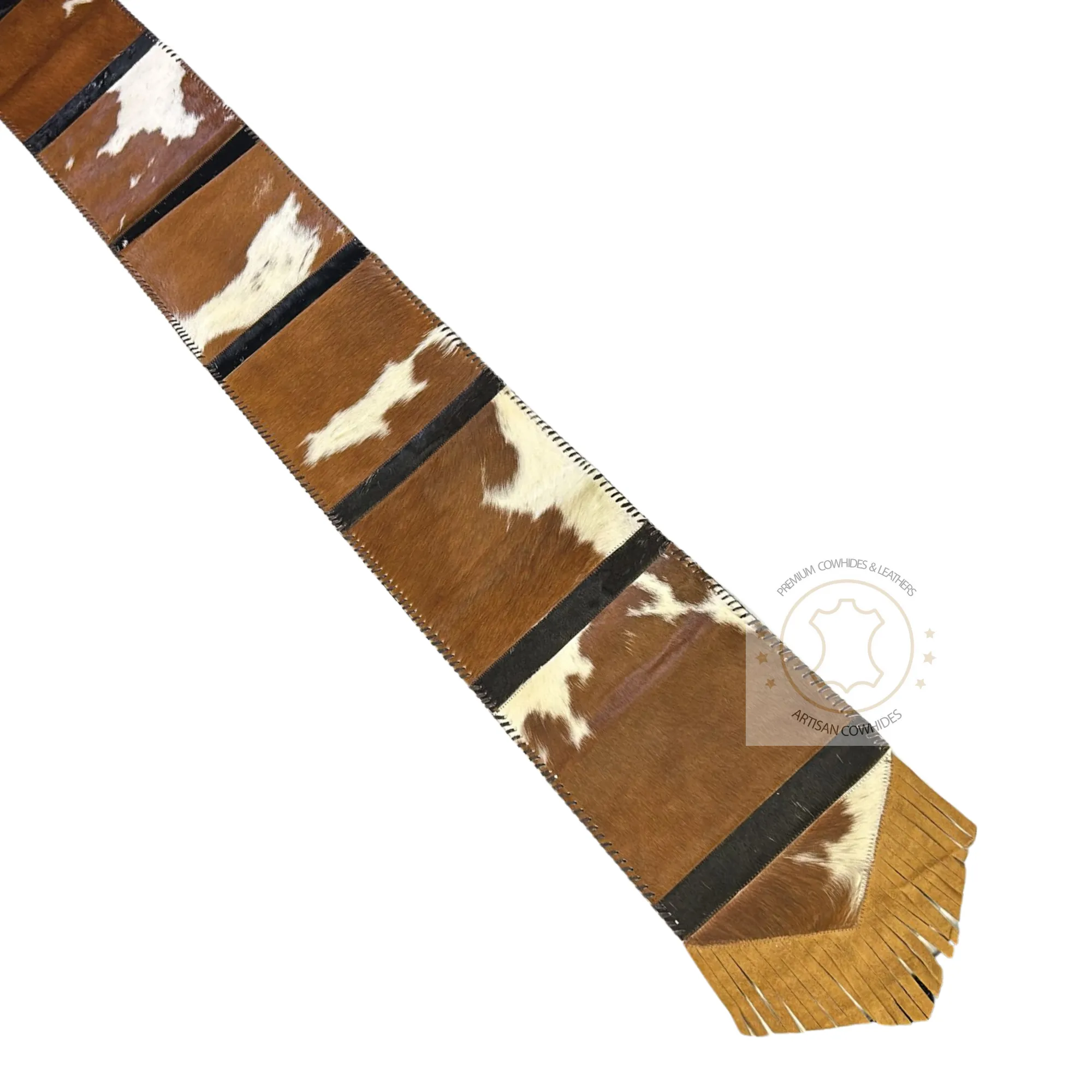 Brown & White Cowhide Table Runner - 8ft -  Table deccor