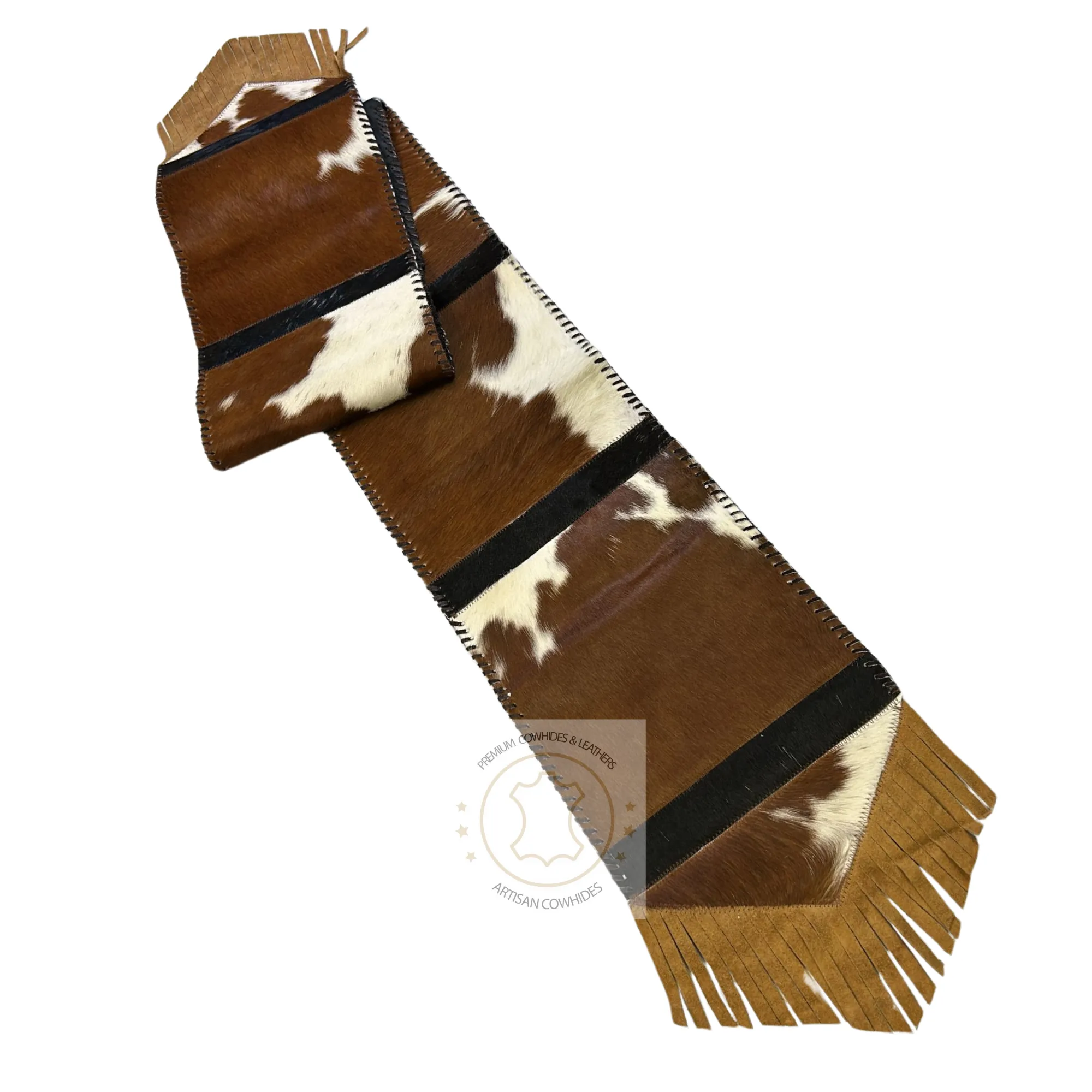 Brown & White Cowhide Table Runner - 8ft -  Table deccor