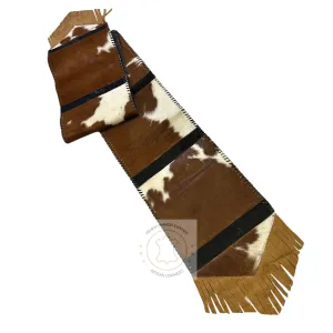 Brown & White Cowhide Table Runner - 8ft -  Table deccor