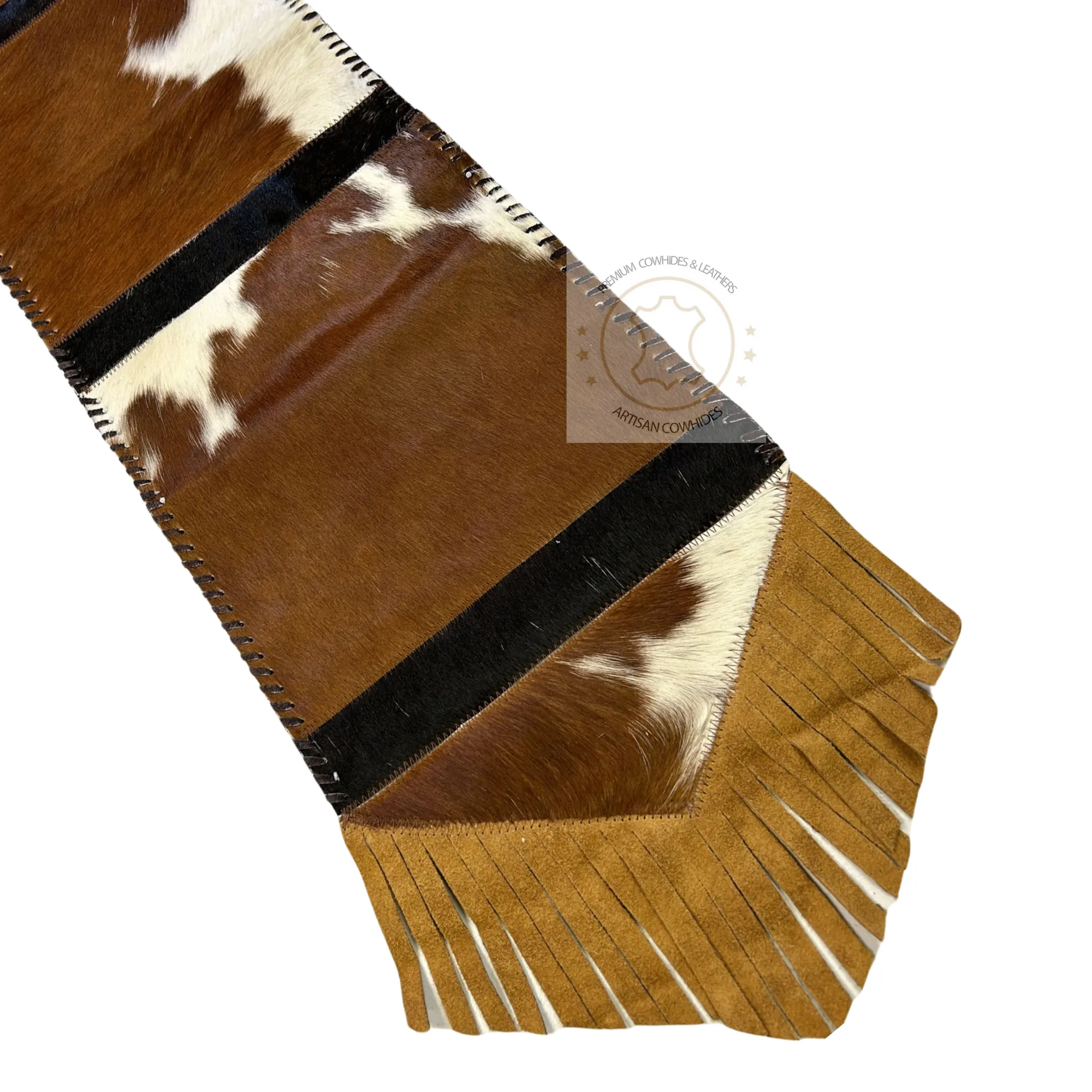 Brown & White Cowhide Table Runner - 8ft -  Table deccor
