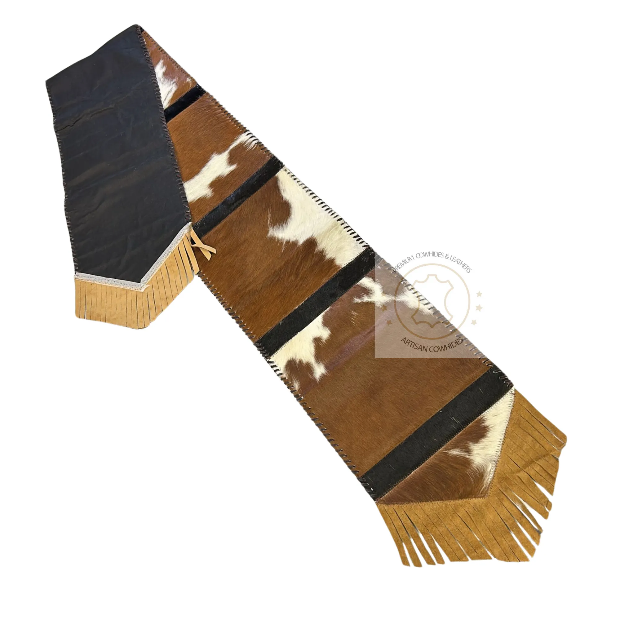 Brown & White Cowhide Table Runner - 8ft -  Table deccor