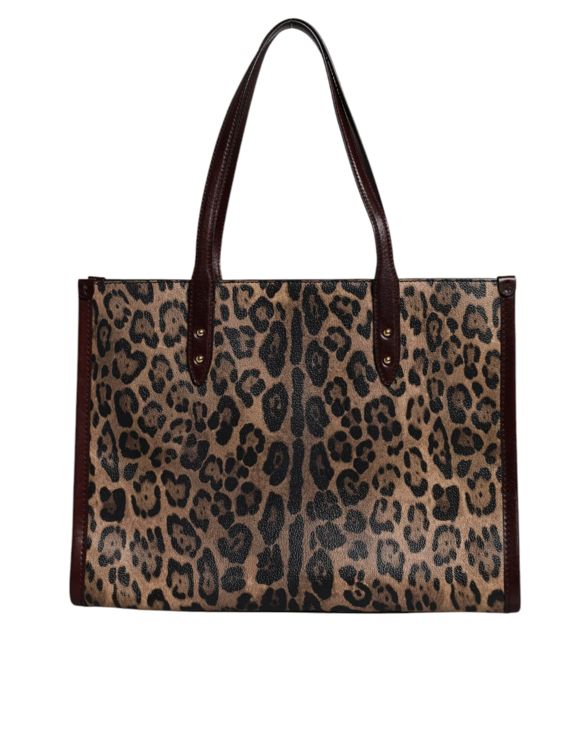 Brown Leopard Leather Shoulder Strap Tote Bag