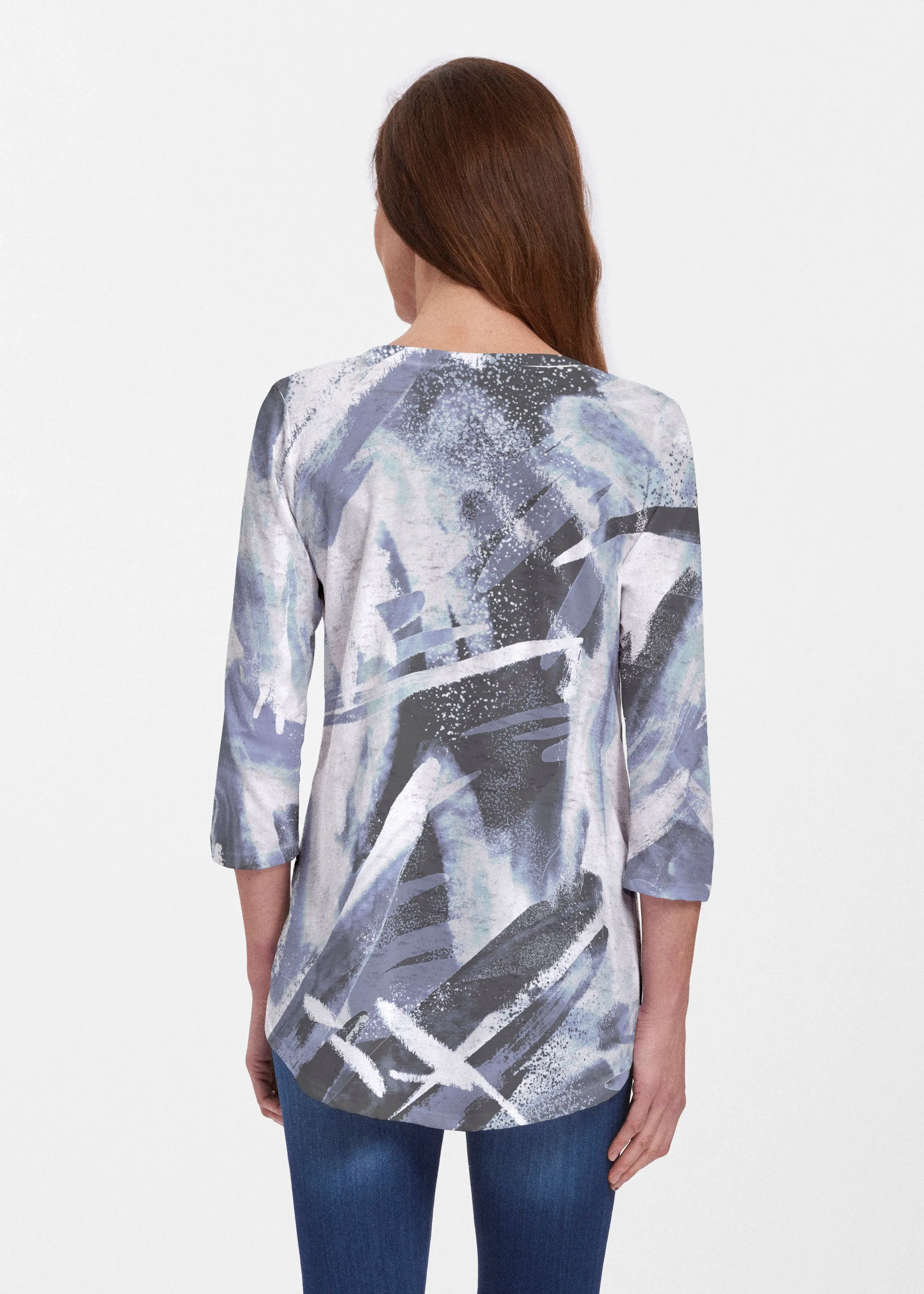 Brush Strokes Black (17167) ~ Signature V-neck Flowy Tunic