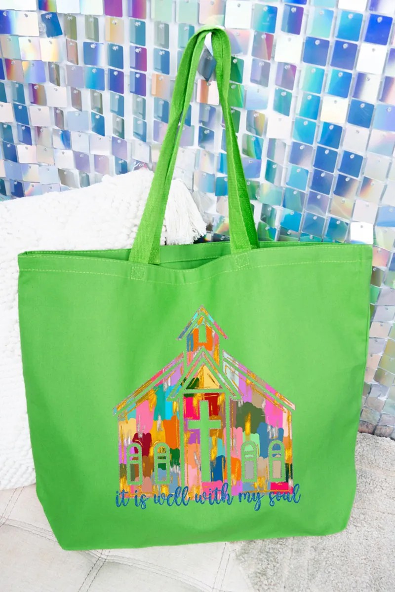 Brushed Colorful It Is Well With My Soul Canvas Jumbo Tote