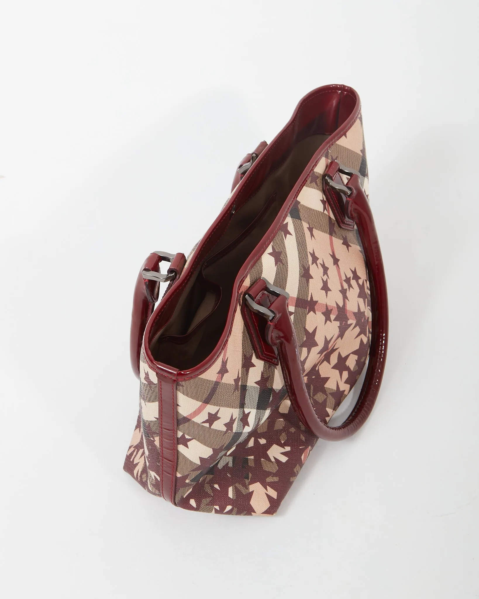 Burberry Burgundy/Beige Coated Canvas & Patent Leather Star Tote Bag