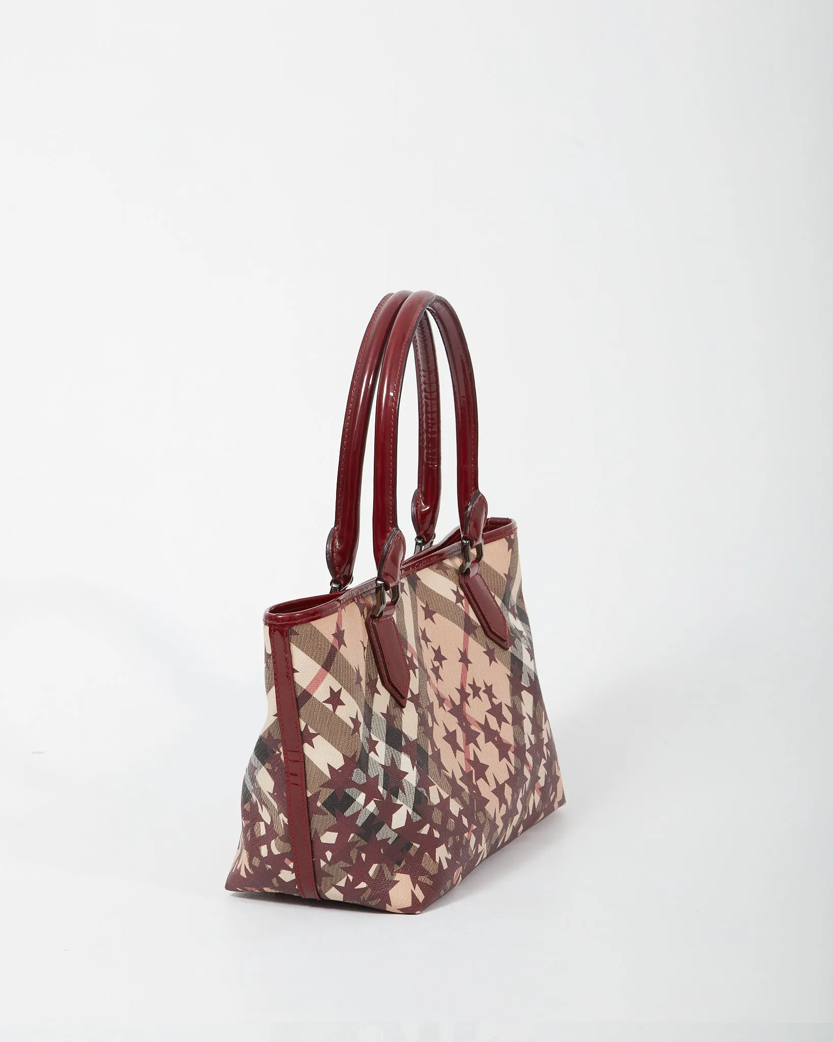 Burberry Burgundy/Beige Coated Canvas & Patent Leather Star Tote Bag