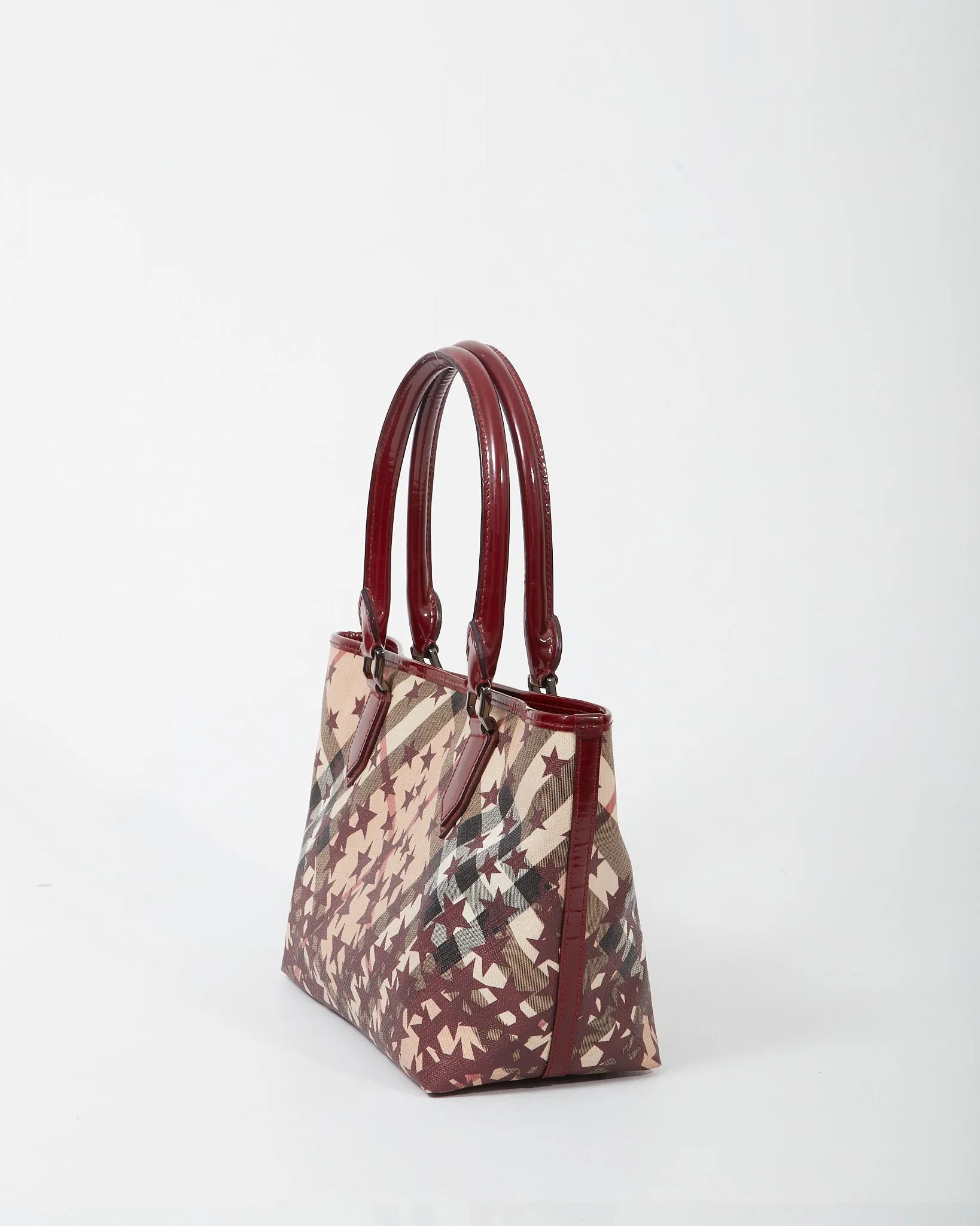 Burberry Burgundy/Beige Coated Canvas & Patent Leather Star Tote Bag