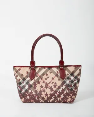 Burberry Burgundy/Beige Coated Canvas & Patent Leather Star Tote Bag