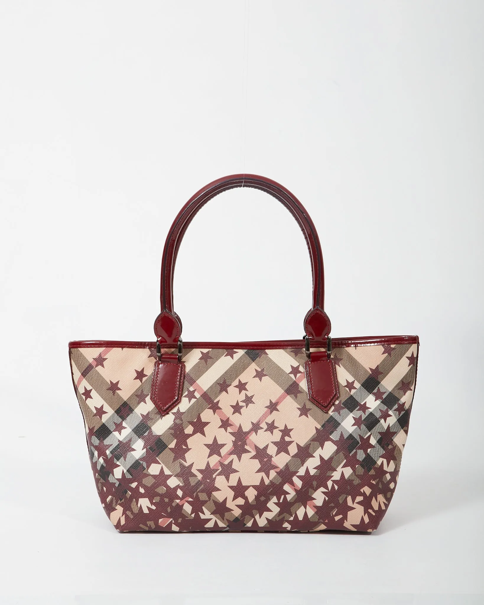 Burberry Burgundy/Beige Coated Canvas & Patent Leather Star Tote Bag