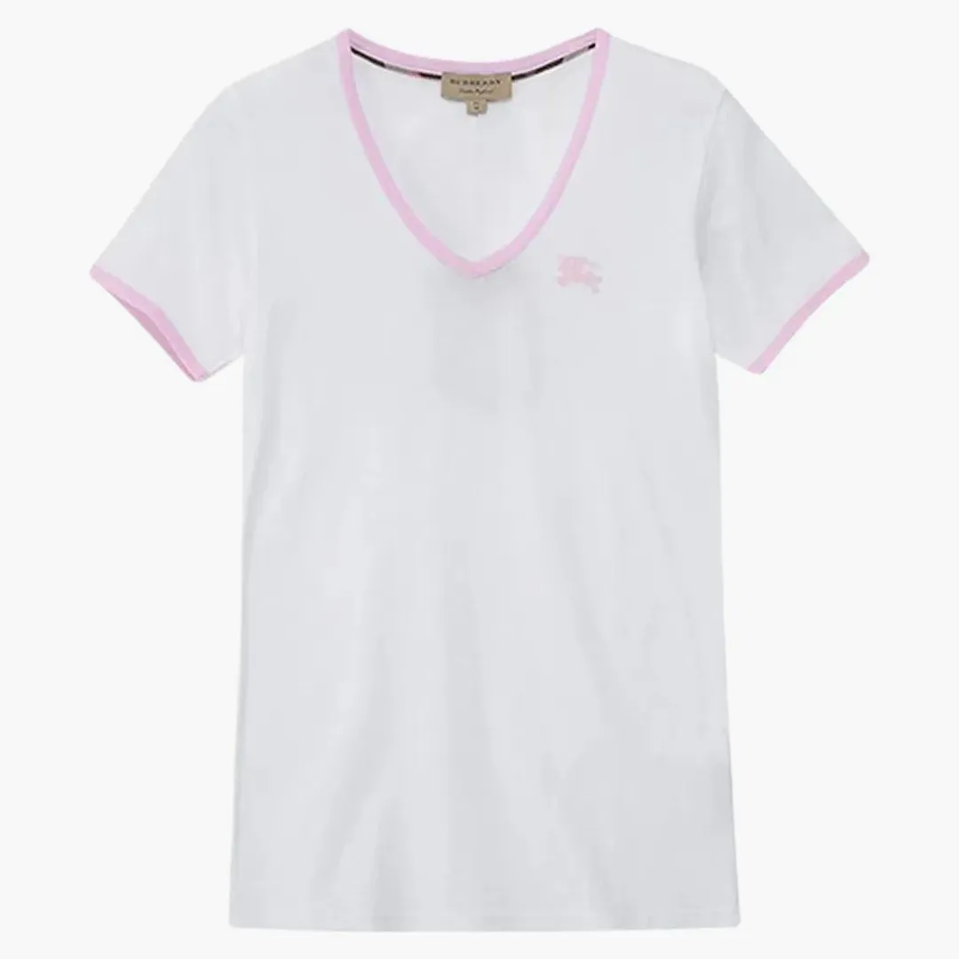 Burberry Women's Embroidered Monogram Ekd V Neck T-shirt White/pink