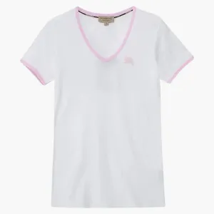 Burberry Women's Embroidered Monogram Ekd V Neck T-shirt White/pink