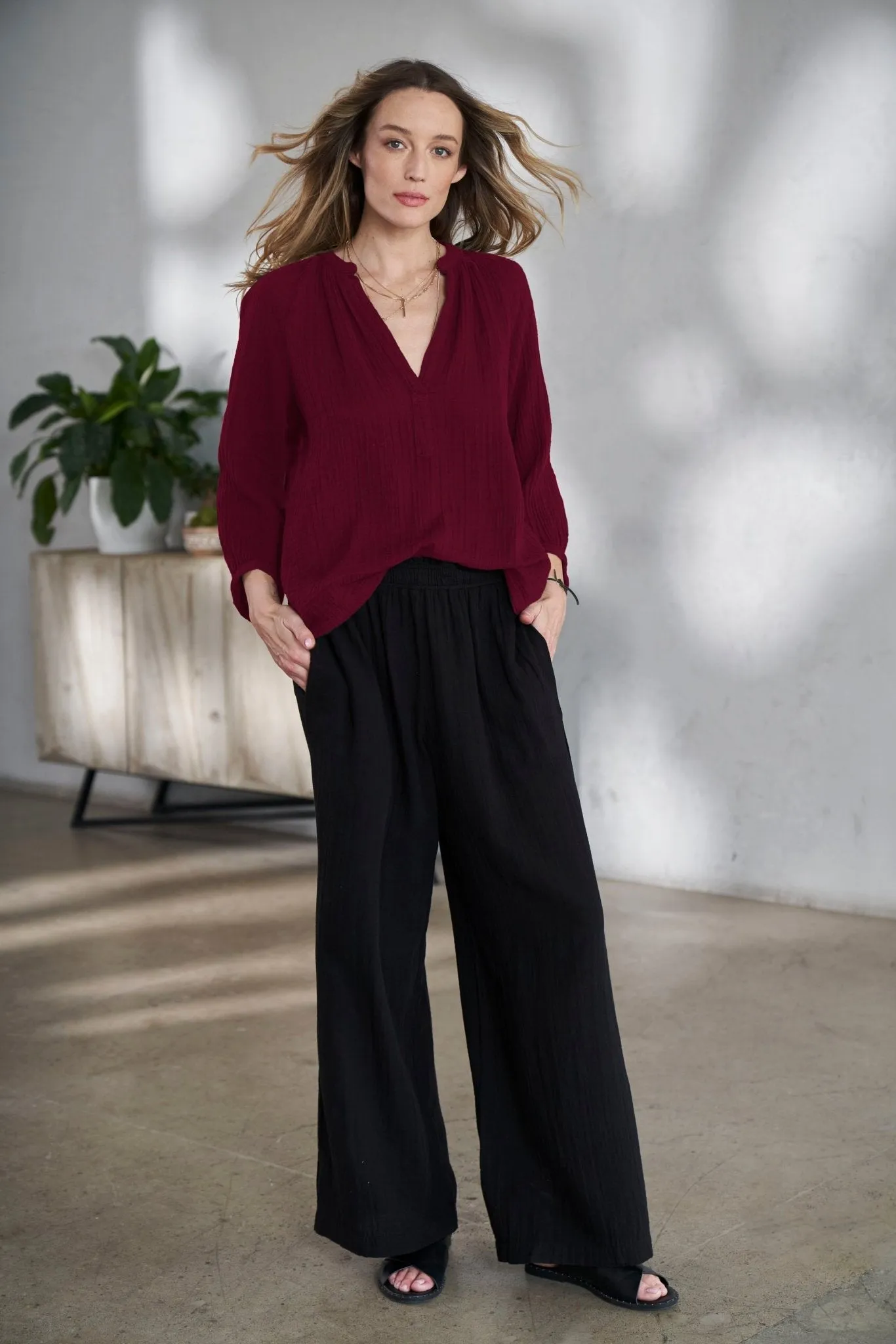Burgundy Gauze Top