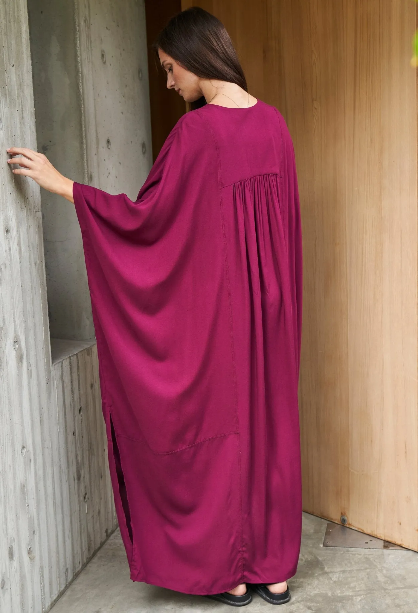 Burgundy Laurel Bib Front Caftan - Sale