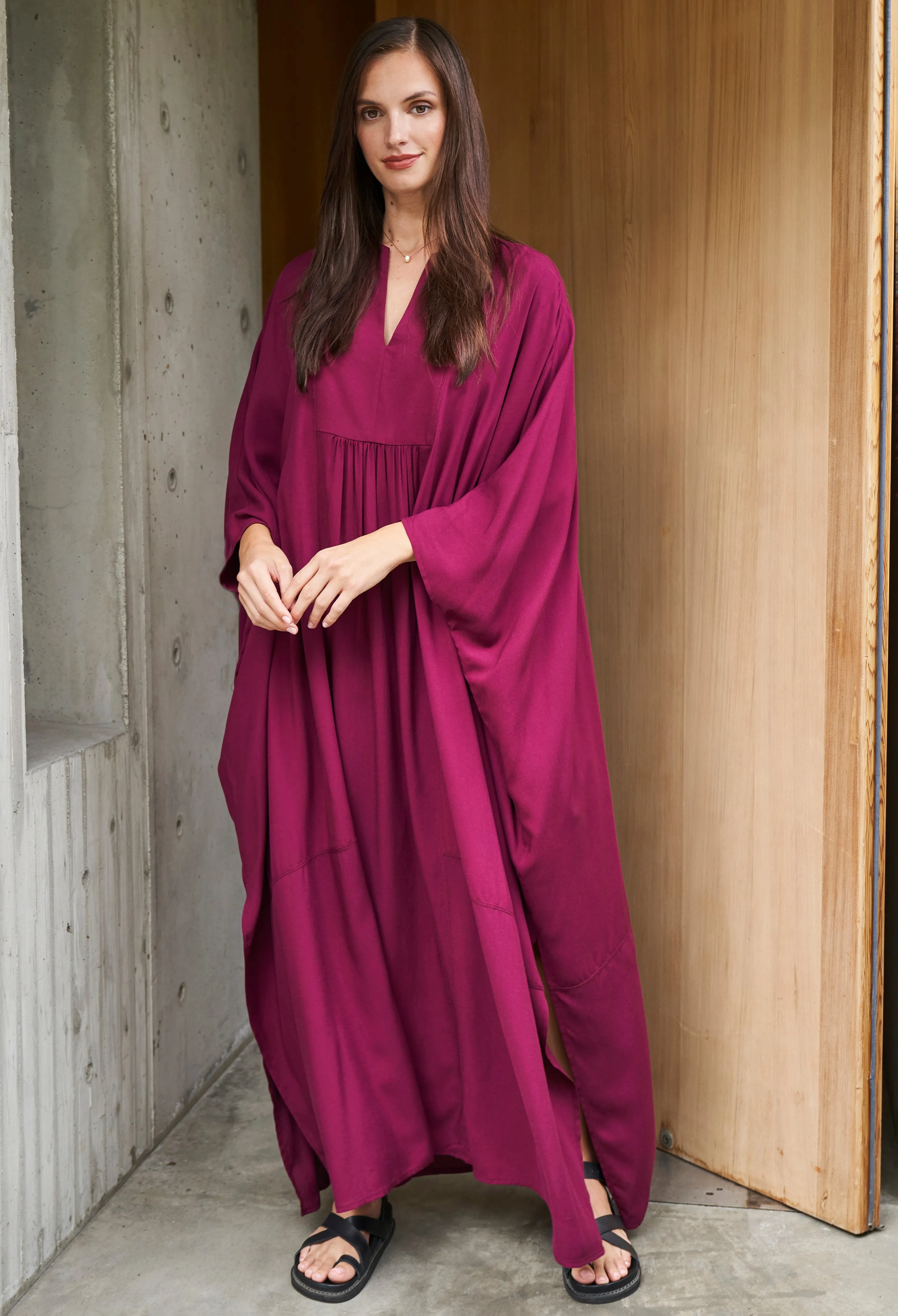 Burgundy Laurel Bib Front Caftan - Sale