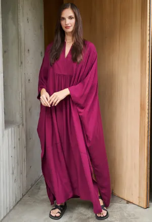 Burgundy Laurel Bib Front Caftan - Sale