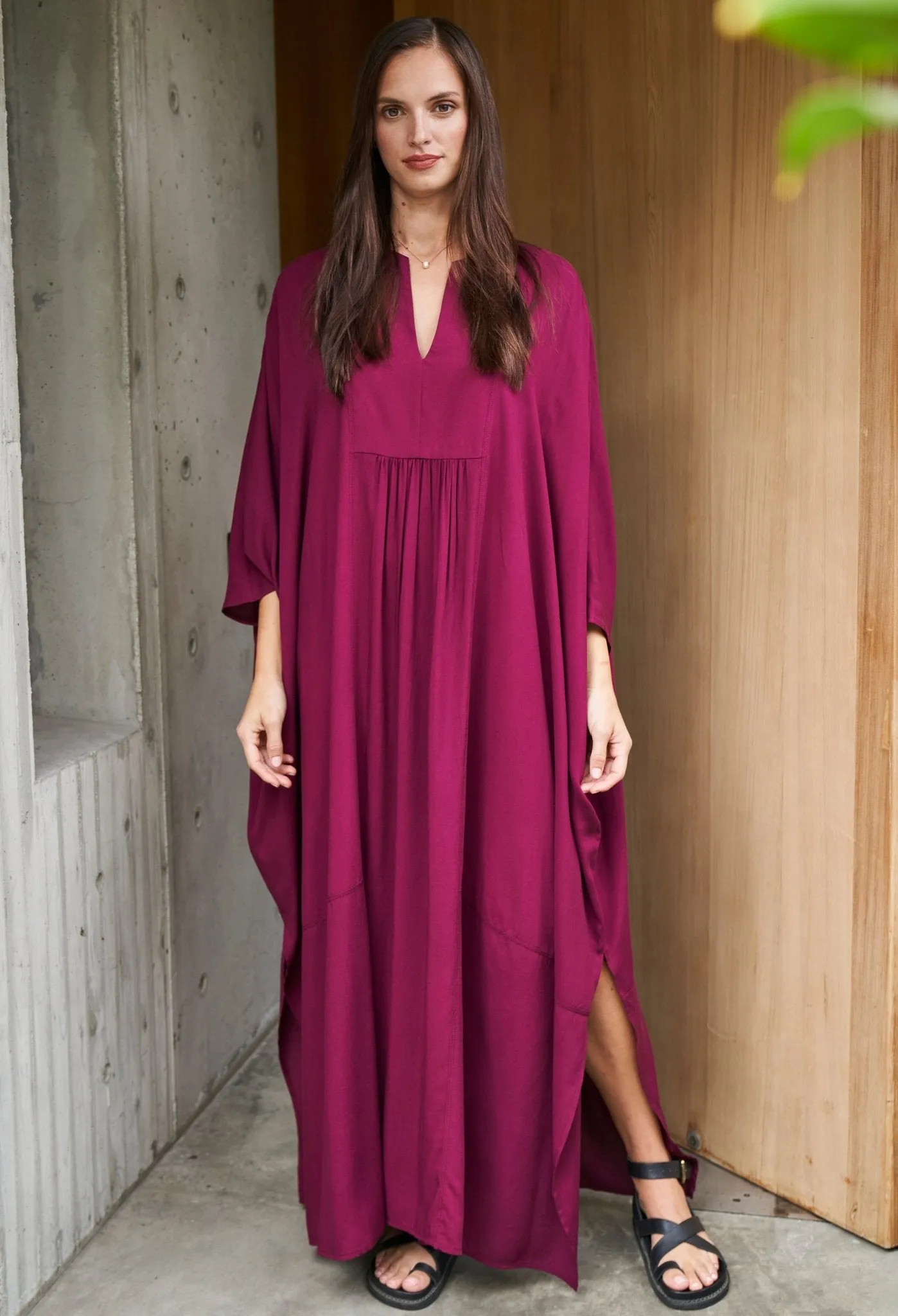 Burgundy Laurel Bib Front Caftan - Sale